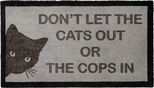 Tapete lavable Badass Don't let the cat out or the cops en nailon gris claro - Imagen 10 de 10