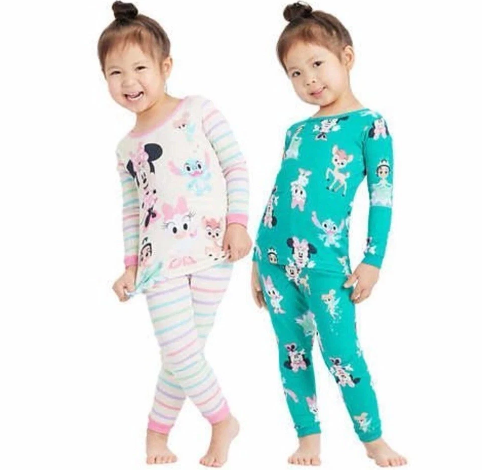 Disney Green and Pink Pajama Sets (2) with Playful Character Prints - Image 2 of 4