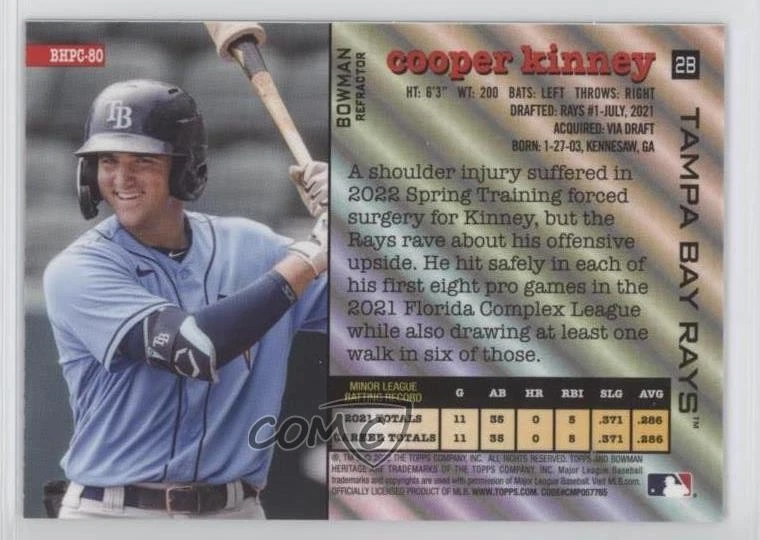 2022 Bowman Heritage Chrome Prospects Refractor /199 Cooper Kinney #BHPC-80 - Image 2 of 2