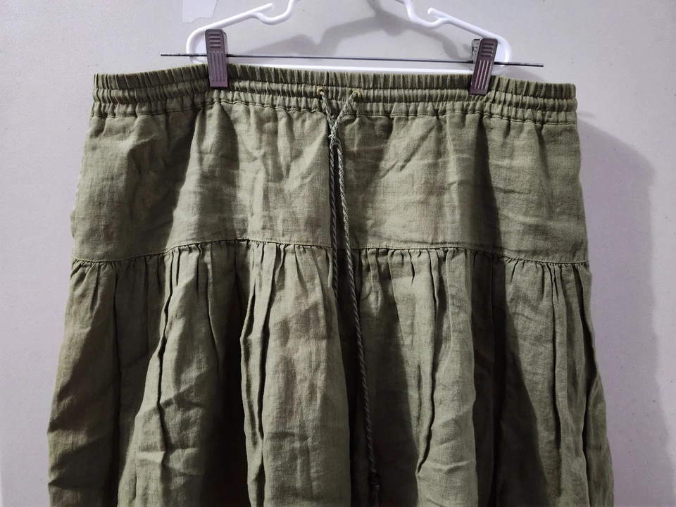 GAP Skirt Womens M Green Mini Flare Pullon Drawstring 100% Linen VTG Y2K Pockets - Image 3 of 4