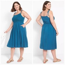 Lane Bryant Summer Tie Strap Smocked Flowy Sun Dress With Pockets NWT Size 14