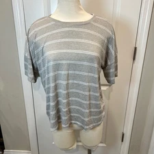 LUMIERE Women's Grey White Stripe Dolman Sleeve Peplum Top Size L