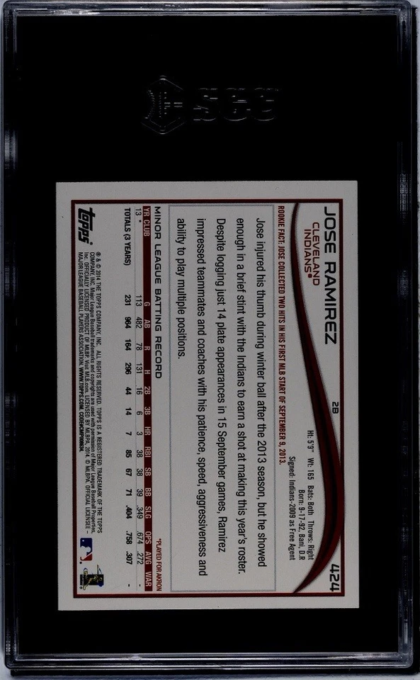 Topps Red Hot Foil 2014 José Ramírez #424 SGC 9 Foto 2 de 2