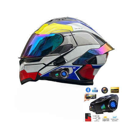 DOT Helmet Bluetooth Full Face with Camera and Intercom Communication for Riders