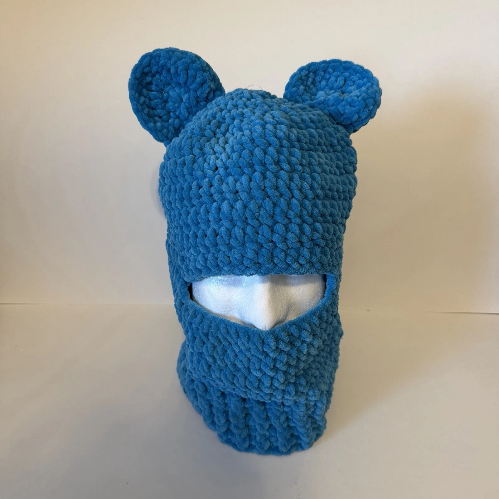 Dolls Kill Basic Pleasure Mode Blue Chenille Bear Balaclava One Size Hat Beanie