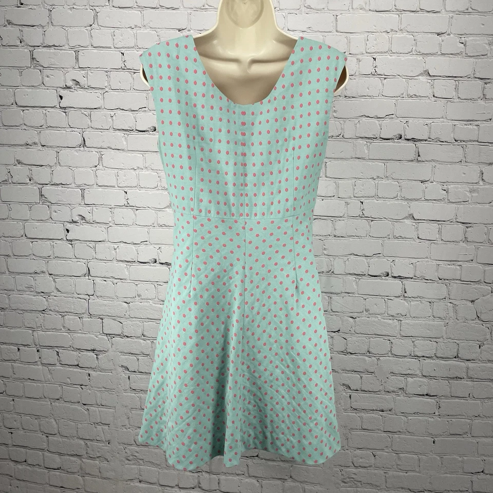 Vestido J Peterman Azul Rosa Lunares 100% Algodón Línea A Sin Mangas Cremallera Talla 6 Foto 2 de 4