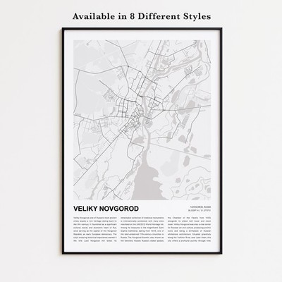 Veliky Novgorod Map Print, Novgorod Travel Poster, Modern Map, Wall Decor Art