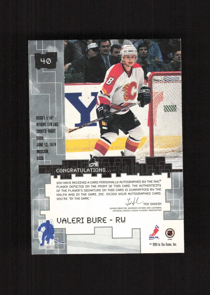 1999-00 Be a Player Millennium Signature Series Autograph Valeri Bure Flames - Image 2 of 2