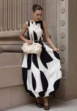 ZARA NWT $129 WOMAN ZW COLLECTION POLKA DOT BALLOON DRESS BLACK/WHITE 3313/014