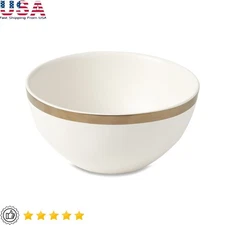 Ceramic Serving Bowl W/ Gold Rim Dishwasher Microwave Safe Elegant Design New