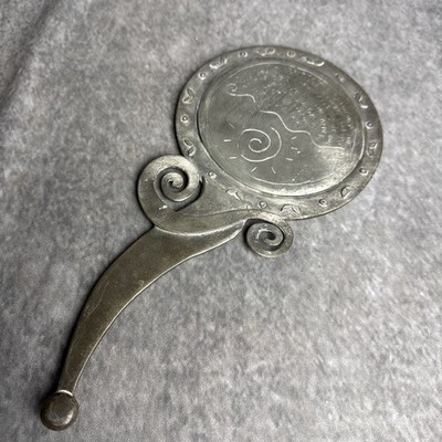 Vintage Pewter Hand Mirror with Engraved Poem