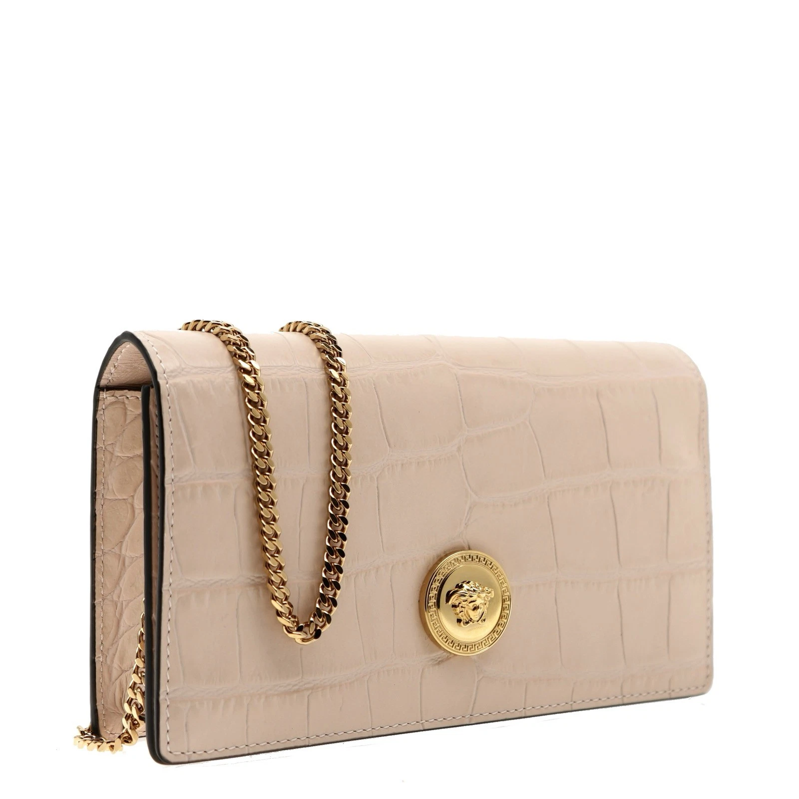 Versace Medusa Chain Crossbody Cream Crocodile Embossed Leather New