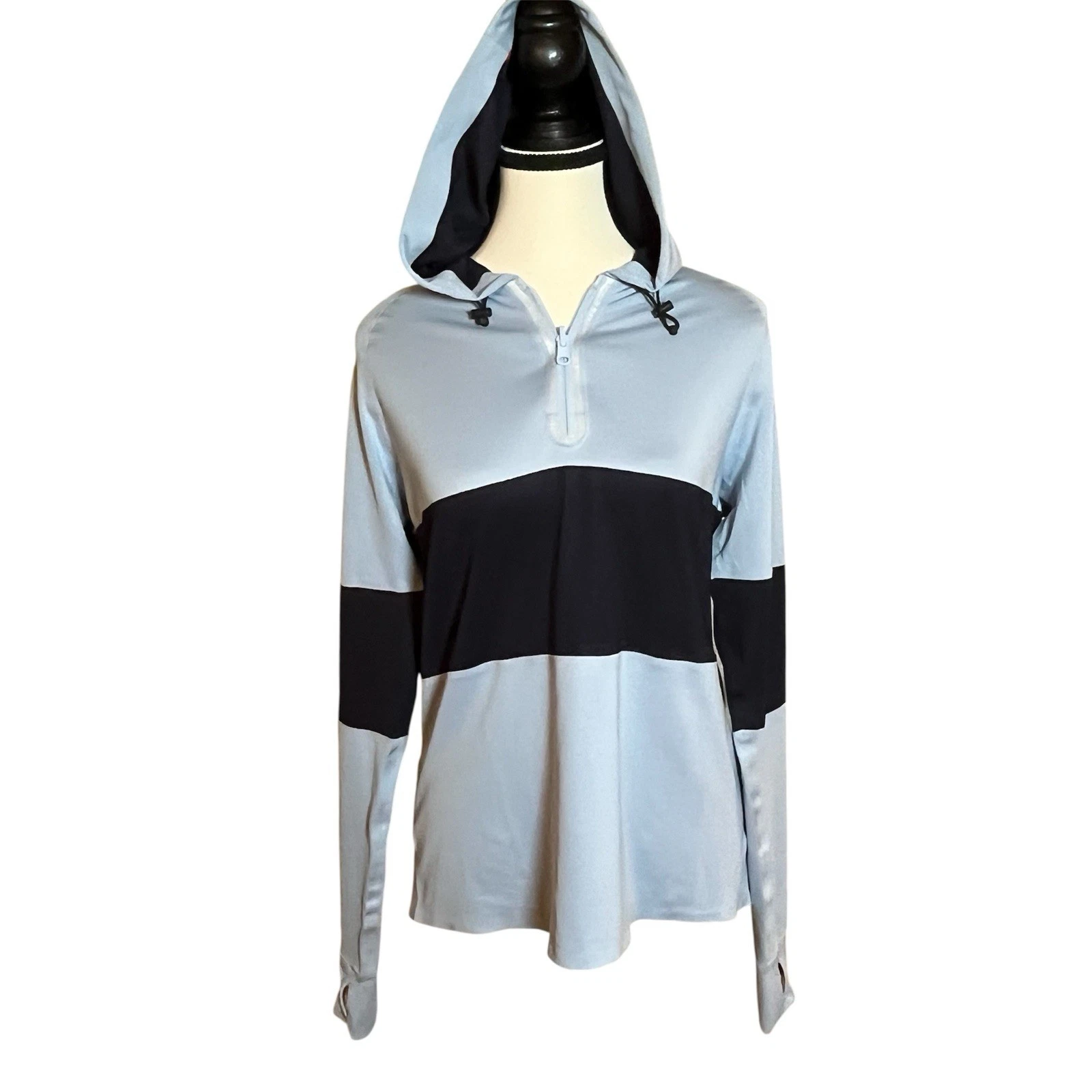 Maglione Tory Sport by Tory Burch 1 4 zip taglia M blu con cappuccio atletica tempo libero