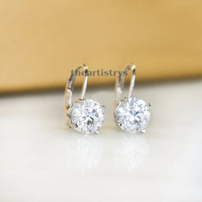 Excellent Round Cut Moissanite Drop Dangle Earrings 2 CT Solid 14K White Gold