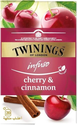 Twinings Cherry And Cinnamon InfUSion, 20 Tea Bags 40G Free Shipping World Wide - Foto 1 di 4