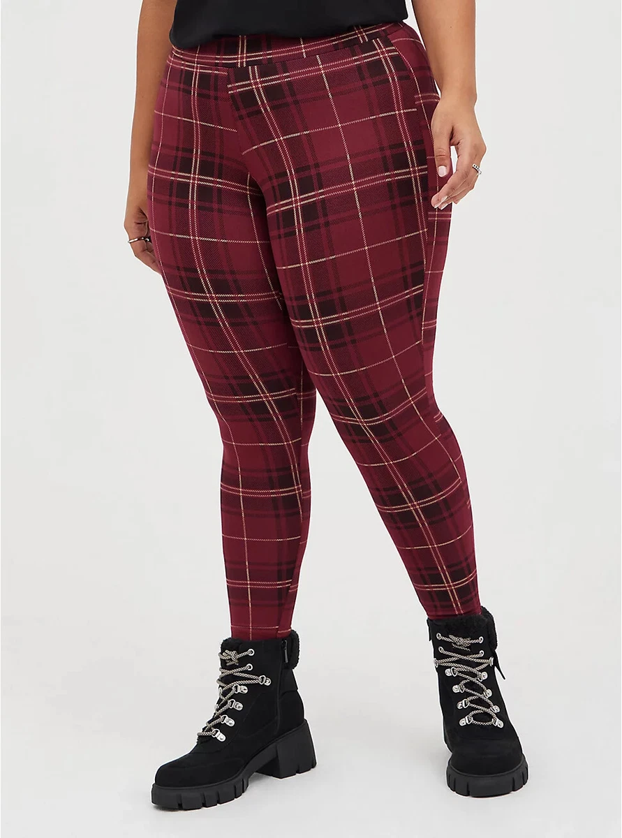 Torrid PREMIUM LEGGING - PLAID Burgundy red black, Full length, Tapered leg  NWTs