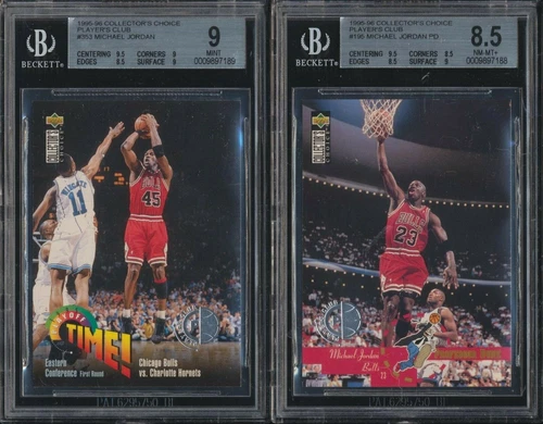 2 Card 1995 Collector Choice SILVER STAMP Michael Jordan Players Club BGS 9 MINT