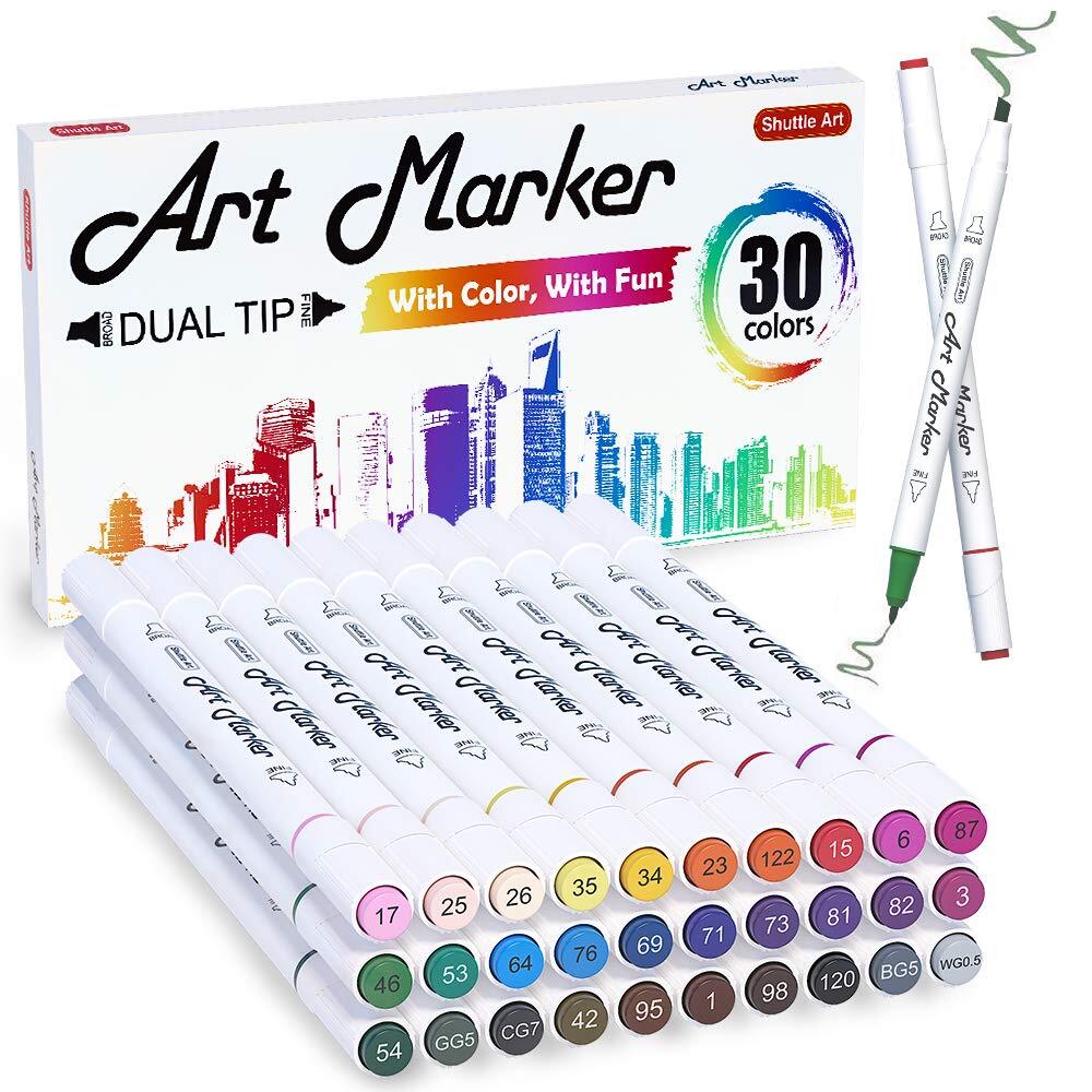 30 Colors Dual Tip Art Markers Permanent Marker Pens Highlighters Perfect for...