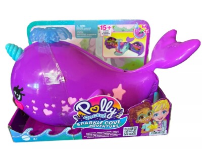 Polly Pocket Sparkle Cove Adventure Narwhal Adventurer Boat Playset with 15+ Pcs