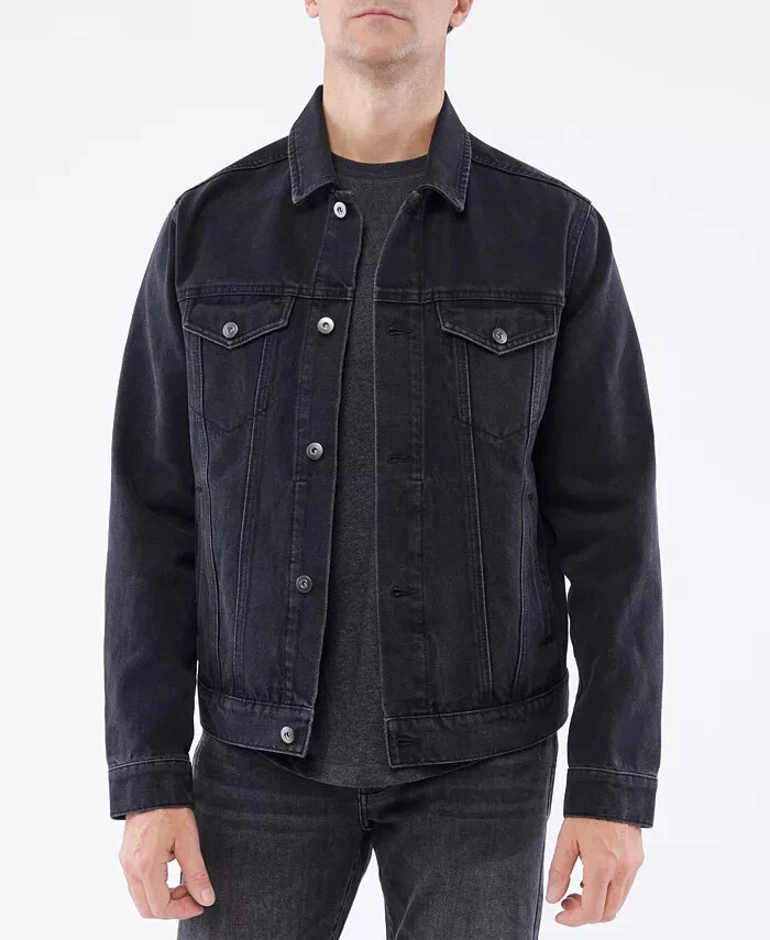 Mens LAZER 100% AUTHENTIC Long Sleeve Trucker Button Up Jacket Black Wash - product detail image 1