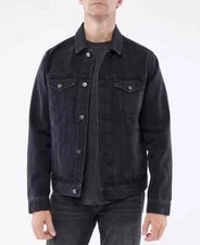 Mens LAZER 100% AUTHENTIC Long Sleeve Trucker Button Up Jacket Black Wash