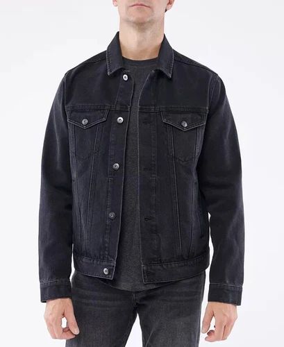 Mens LAZER 100% AUTHENTIC Long Sleeve Trucker Button Up Jacket Black Wash video thumbnail