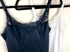 2 VTG Olga & Wandermaid 1980s Full Slip Black White Lace 34 A Antron Nylon