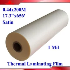1Roll BOPP Thermal Laminating Film at 1mil Thickness UV Hot Glue17.3inch x656ft