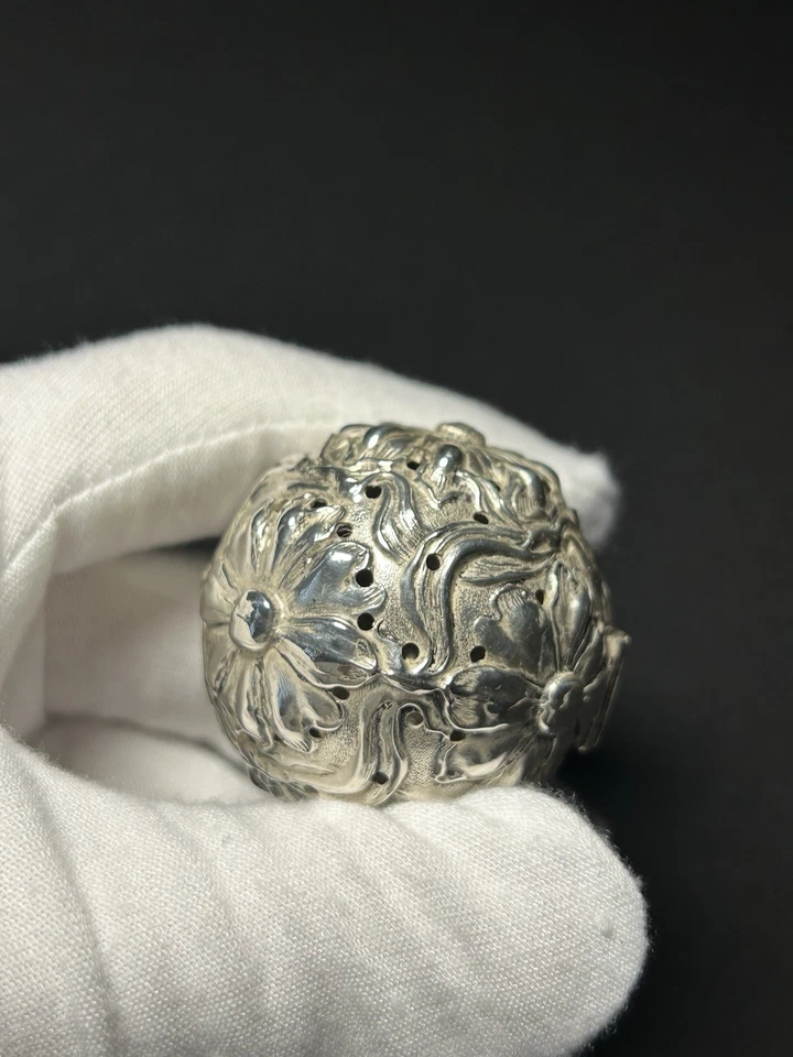 925 Silber Teesieb Jugendstil Floral - Bild 2 von 4