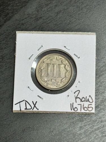 Moneda tipo 3c de tres centavos de níquel 1865 BU sin circular MS++ EE. UU. (Raw16765) - Imagen 2 de 2