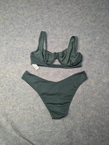 Abercrombie & Fitch bikini verde scintillante sfacciato sotto filo vita alta taglia M/L - Foto 4 di 5