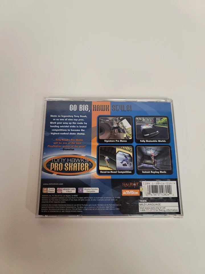 Tony Hawk's Pro Skater (Sony PlayStation 1, 1999) PS1 Black LABEL - Image 2 of 4
