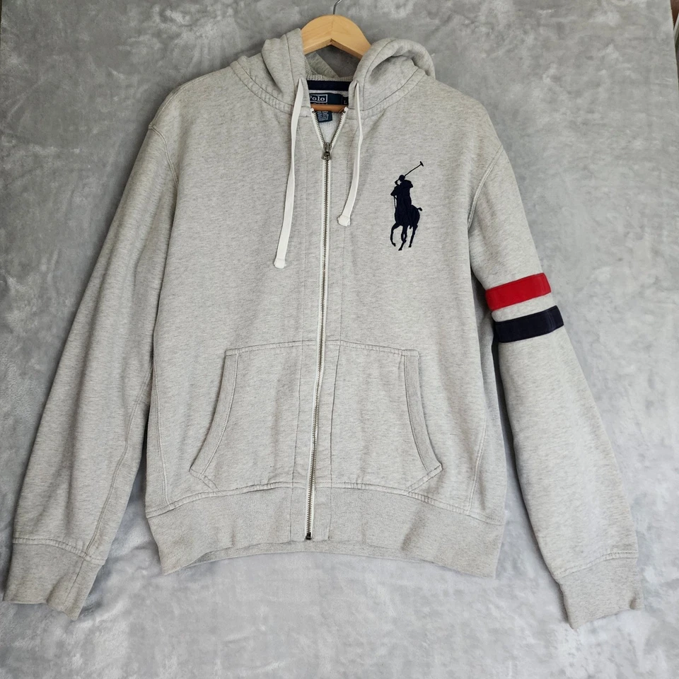 Polo Ralph Lauren Zip Up Hoodie Boys Size Large Big Pony Logo Gray Sweatshirt - Image 2 of 4