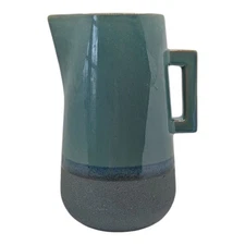 Art Pottery Jug Green Glossy Ceramic 10″ Tall Pitcher with Handle