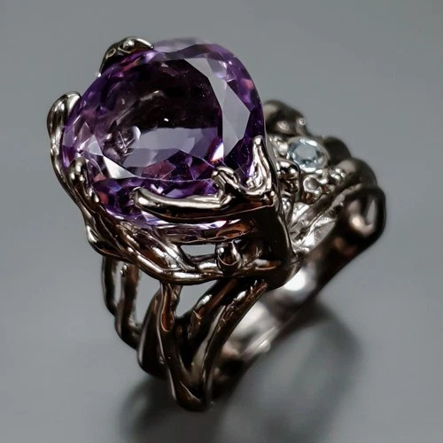 Handmade 10 ct+ Natural Amethyst Ring 925 Sterling Silver Size 7.5 /R449114