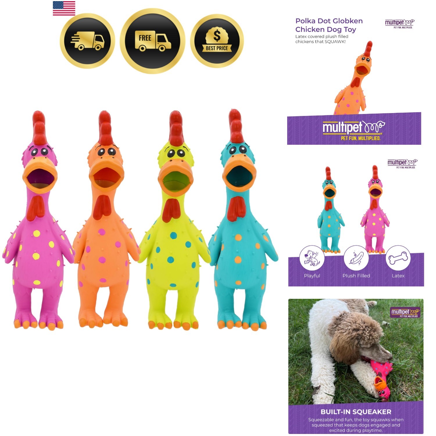 Dog Toy Latex Chicken Plush Chew Squeaky Interactive Polly D