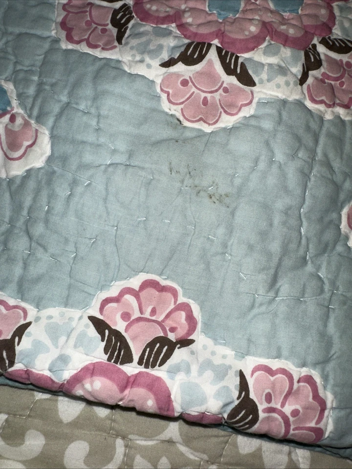 Pottery Barn Kids Aqua/Pink Floral Standard Quilted Pillow Shams As Is - Image 3 of 4