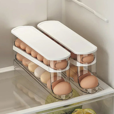1pc Bilayer Fridge Egg Storage Box Automatic Rolling Dispenser Rack - NEW