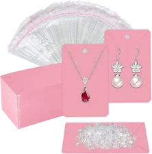 Pink Earring Display Cards with 100Pcs Earring Holder Cards, 200 Pcs Ear Back...