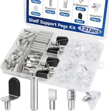 121PCS Cabinet Shelf Support Pegs Kit 5 Styles Pins for Wood Shelving Nickel Pla