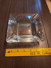 Vintage Square Clear Glass Ashtray 6”x6”