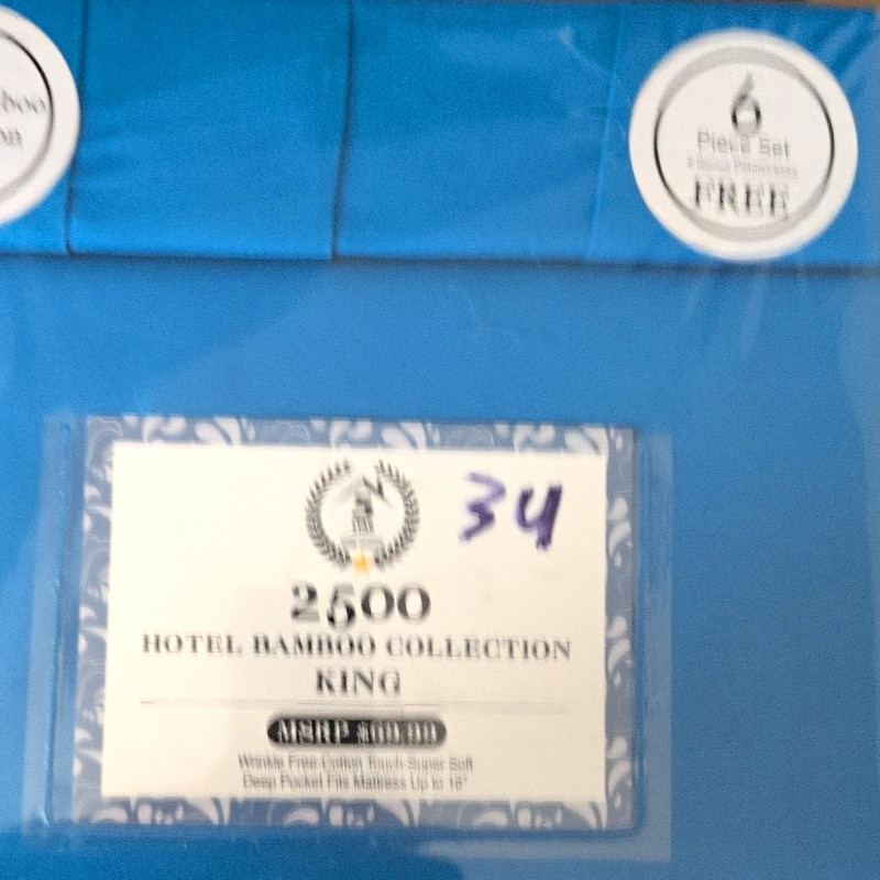 Hotel Bamboo Collection Bamboo 6-Piece Deep Fitted King Sheet Set, Blue