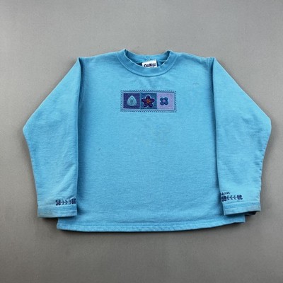 Vintage OshKosh B'Gosh Sweatshirt Girls 5 Blue Flower Floral Nature Embroidered