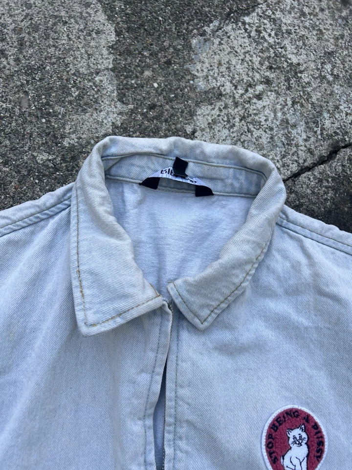 Ripndip Hugger Denim Chore Coat Jacket Size Large Pink Kitty Embroidered - Image 3 of 4