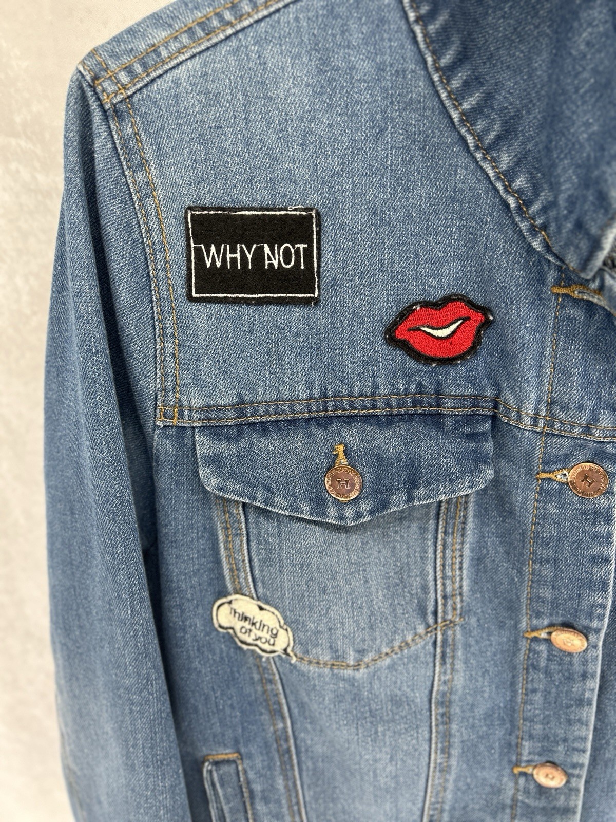 Highway Patchwork Cropped Jean Jacket Juniors XL … - image 3