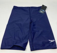 Speedo PowerFlex Eco Solid Jammer Youth Boys 28 Navy Blue Logo Hem Stretch Swim