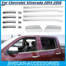 Chrome Window Sill Trim Handle Mirror Cover Kit For Chevy Silverado Sierra 14-18