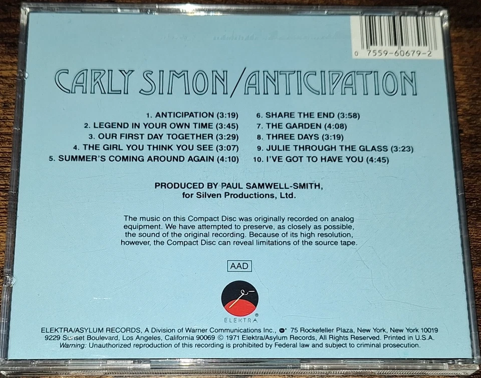CARLY SIMON - ANTICIPATION CD US-Pressung - Bild 2 von 2