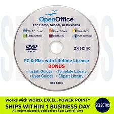 Open Office Suite 2025 Disc DVD Lifetime License  Most Popular Operating Systems