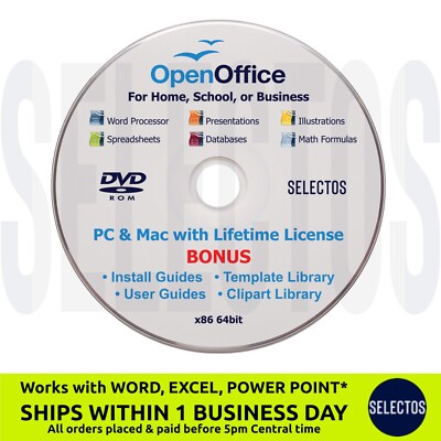 Open Office Suite 2026 Disc DVD Lifetime License  Most Popular Operating Systems